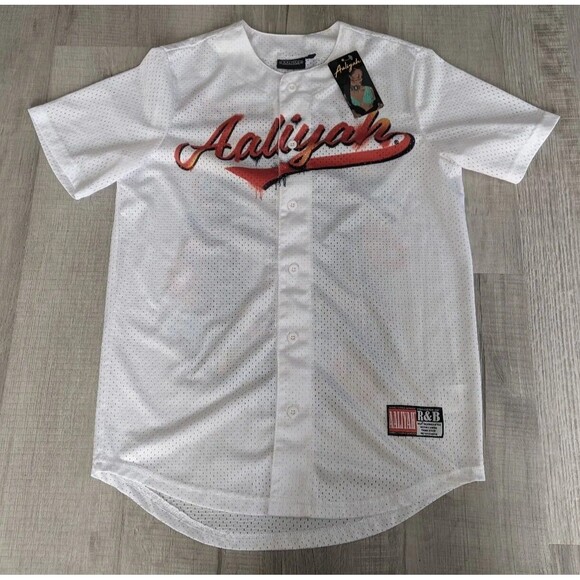 NWT Aaliyah Button Baseball Rap Hip Hop TLC Selena Retro Rare Artsy Small Jersey - Picture 1 of 9